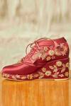 Shop_Tiesta_Maroon Embroidery Flower Sneaker Wedges _at_Aza_Fashions