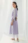 Shop_Roze_Purple Cotton, Chiffon Beads, Fringe, Cut Eden Front Tasselled Kurta Pant Set _at_Aza_Fashions
