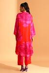Shop_Moh India_Red Silk Collared Rose Print Tunic And Trouser Set_at_Aza_Fashions