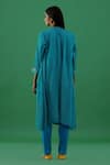 Shop_5elements_Blue Pleated Polyester Mix Embellishment Brooch Notched Tunic _at_Aza_Fashions