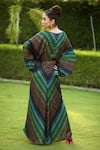 Shop_Shilpi Gupta_Multi Color Armani Satin Printed Stripe V Neck Maxi Dress  _at_Aza_Fashions