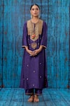 Shop_Label Niti Bothra_Purple Silk Embroidered Tikki Round Neck Kurta And Palazzo Set _at_Aza_Fashions