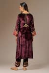 Shop_Anantaa by Roohi_Wine Velvet Embroidered Floral Notched Kurta _at_Aza_Fashions