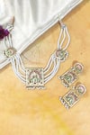 Shop_Devanshi Renu Jewels_Gold Plated Stone Geometric Shaped Pendant Necklace Set_at_Aza_Fashions