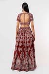 Shop_Mehak Murpana_Red Velvet Embroidery Square Neck Floral Bridal Lehenga Set _at_Aza_Fashions