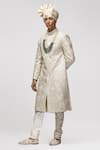 Shop_Asuka_Beige Raw Silk Embroidery Dori Work Gota Sherwani Set _at_Aza_Fashions