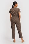 Shop_Reistor_Brown Poplin Printed Floral Square Neck Spotted Overlap Jumpsuit  _at_Aza_Fashions