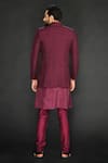 Shop_SAMMOHAN CEREMONIAL_Maroon Vis Silk Embroidery Thread Textured Pattern Bandhgala Set_at_Aza_Fashions