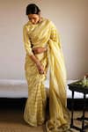 Shop_Shorshe Clothing_Yellow Handloom Tissue Woven Stripe Pattern Saree _at_Aza_Fashions