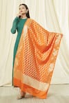 Shop_Samyukta Singhania_Orange Banarasi Art Silk Woven Floral Pattern Dupatta _at_Aza_Fashions