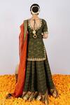 Shrutkirti_Green Cotton Printed Ajrakh Round Floral Top Lehenga Set  _Online_at_Aza_Fashions