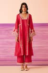 Shop_Sureena Chowdhri_Magenta Silk Chanderi Embroidered Dori Blunt V Neck Mirage Kurta Set  _at_Aza_Fashions