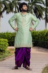 Hilo Design_Green Dupion Silk Embroidered Zardozi Work Kurta Dhoti Pant Set _at_Aza_Fashions