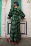 Shop_Jodi_Green Cotton Embroidery Open Neck Hand Block Printed Midi Dress _at_Aza_Fashions