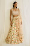 Shop_Drishti & Zahabia_Cream Dupion Silk Embroidered Floral Round Print Skirt Set _at_Aza_Fashions