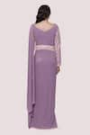 Shop_Onaya_Purple Lycra Net Embroidery Pearl And Cutdana Jacket Panelled Saree Gown  _at_Aza_Fashions