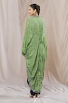 Shop_Nupur Kanoi_Green Satin Print Floral Mirror Embellished Draped Dress With Jacket  _at_Aza_Fashions