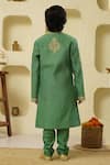 Shop_Rar studio - Kids_Green Chanderi Handloom 50% Silk X 50% Cotton Dori Sherwani Set  _at_Aza_Fashions