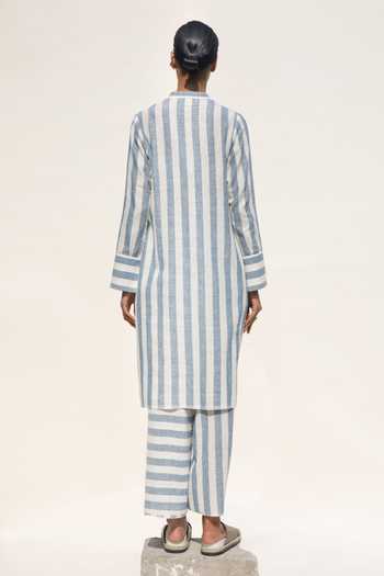 Shop_Urvashi Kaur_White Cotton Lateral Stripped Hand Spun Pant _at_Aza_Fashions