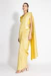 Shop_431-88 by Shweta Kapur_Yellow Pleated Silk Plunge V Neck Pre-draped Saree With Blouse  _at_Aza_Fashions