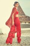 Shop_Surily G_Maroon Satin Organza Embroidered Floral Cutwork Layered Sharara  _at_Aza_Fashions