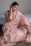 Shop_Shorshe Clothing_Pink Chanderi Silk And Tissue Hand Embroidery Lace Trim Saree _at_Aza_Fashions