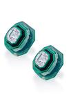 Shop_Isharya_Green Crystals B-dazzle Infinity Cut Studs _at_Aza_Fashions