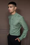 Shop Varun Chakkilam Green Cotton Thread Work Autumn Speckle Shirt at Aza Fashions Shop_Varun Chakkilam_Green Cotton Thread Work Autumn Speckle Shirt _at_Aza_Fashions