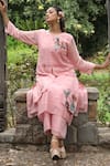 Shop_Desert Shine by Sulochana Jangir_Pink Handwoven Chanderi Embroidered Patchwork Round Motif Kurta And Pant Set _at_Aza_Fashions