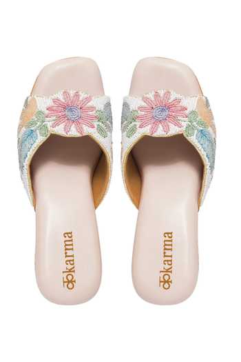 Shop_Kkarma Accessories_Multi Color Embroidery Phool Block Heels _at_Aza_Fashions