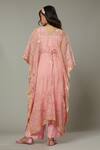 I Am Design_Pink Silk Organza Floral Appliques, Sequins Candy Floss Kaftan And Pant Set _Online_at_Aza_Fashions