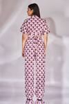 Shop_Senren By Eshana Raut_Purple Cotton Collared Geometric Print Cropped Shirt With Pant _at_Aza_Fashions
