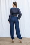 Shop_Amrta By Guneet Kondal_Blue Viscose V-neck Riviera Pleated Top And Pant Set _at_Aza_Fashions