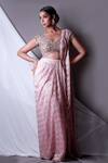 Shop_Kaaisha by Shalini_Pink Embroidered Zardozi Work V Neck Pre-draped Saree With Blouse _at_Aza_Fashions