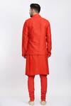 Shop_Samant Chauhan_Red Suede Embroidery Stitchline Geometric Bundi Set _at_Aza_Fashions