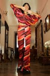 Shop_Khushbu Rathod Label_Red Crepe Silk Abstract V Neck Pattern Crop Top And Pant Set _at_Aza_Fashions