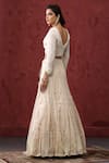 Shop_MINAKI_Off White Net Embroidery Sequins V Neck Art Deco Bridal Lehenga Set _at_Aza_Fashions