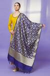 Shop Naintara Bajaj Blue Chanderi Silk Fringe Floral Pattern Navy Dupatta at Aza Fashions Shop_Naintara Bajaj_Blue Chanderi Silk Fringe Floral Pattern Navy Dupatta _at_Aza_Fashions