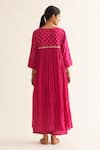 Shop_Dot_Pink Cotton Hand Embroidered Resham And Pitta Work Mrinal Pleated Kurta & Pant Set_at_Aza_Fashions