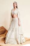 Reeti Arneja_Ivory Organza, Net Pearls, Beads, Noori Glass Embroidered Bridal Lehenga Set _Online_at_Aza_Fashions