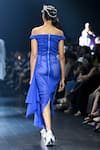 Shop_Nitin Bal Chauhan_Blue Engineered Knits Embroidery Cord Straight Off Shoulder Asymmetric Dress_at_Aza_Fashions