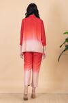 Shop Chambray & CO. Red Silk Split V-neck Kes Ombre Shirt And Pant Set at Aza Fashions Shop_Chambray & CO._Red Silk Split V-neck Kes Ombre Shirt And Pant Set _at_Aza_Fashions