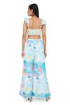 Payal Singhal_Blue Dupion Silk Print And Embroidery Painterly Square Neck Bustier & Palazzo Set _Online_at_Aza_Fashions