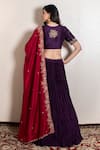 Shop_Kesar Studio_Purple Bamber Silk (80 Grams) Embroidery Pleated Lehenga And Flower Blouse Set_at_Aza_Fashions