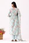 Shop_Abbaran_Blue Cotton Lace, Embroidery V-neck Floral Bloom Print Gathered Anarkali Set _at_Aza_Fashions