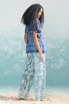 Shop_Ikai by Ragini Ahuja_Blue Cotton Silk Chanderi Embroidery Thread Nile Shibori Belted Top  _at_Aza_Fashions