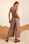 Shop_Cord_Brown Linen Square Neck Crop Top And Pant Set _at_Aza_Fashions