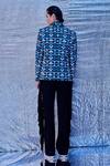 Shop_Line out line_Blue Cotton Printed Geometric Blazer_at_Aza_Fashions