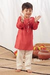Shop Vivedkids Red Cotton Mirrors Embroidered Kurta Set at Aza Fashions Shop_Vivedkids_Red Cotton Mirrors Embroidered Kurta Set _at_Aza_Fashions