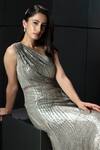 Shop_Rohit Gandhi + Rahul Khanna_Silver Tulle Sequins, Crystals One Shoulder Draped Gown _at_Aza_Fashions